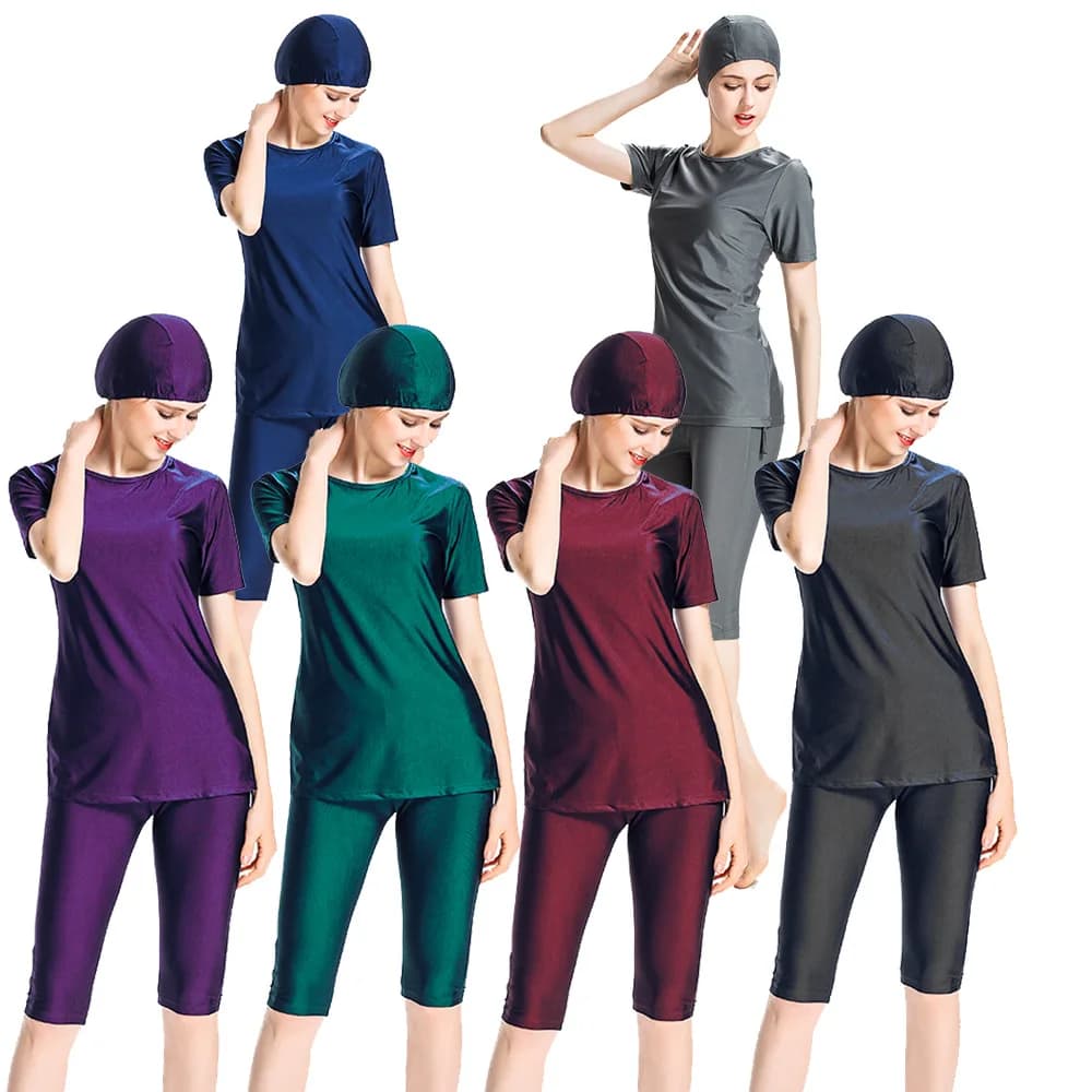 Donne musulmane Burkini costume da bagno modesto costumi da bagno islamico manica lunga copertura completa Hijab Flower Dress Top Cap Swim Pants costume da bagno