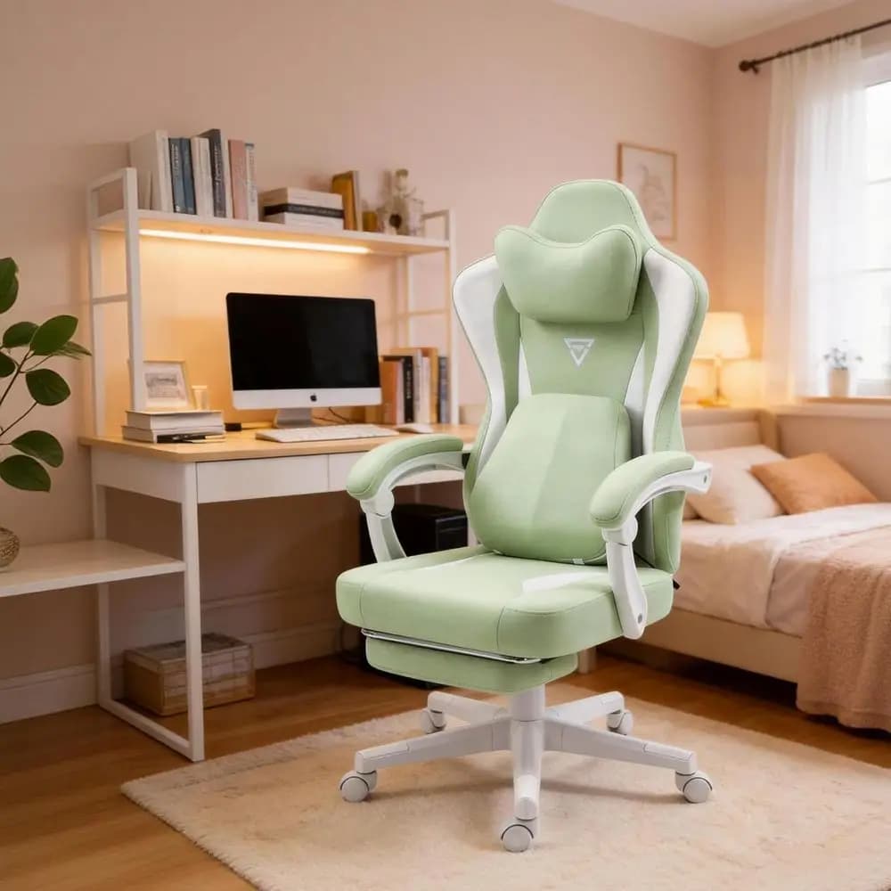Kawaii Pink Ergonomic Gaming Chair with Cat Paw Cushion, Ears, and Footrest for Kids, Teens, and Anime Lovers