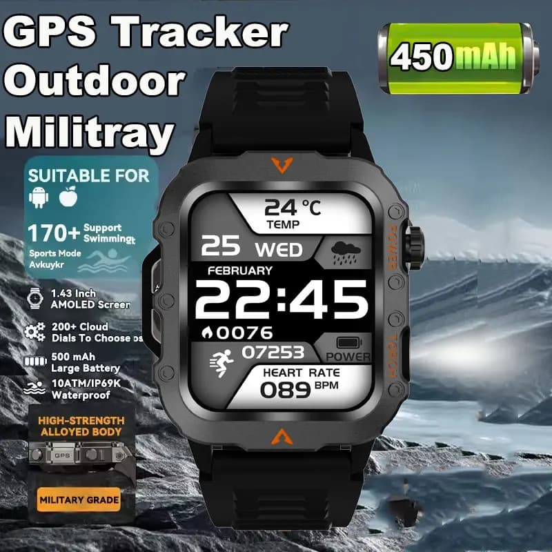 Nuovi Uomini SmartWatch Chiamata Bluetooth Sport Outdoor Militray Smart Watch Fitness GPS Tracker Cardiofrequenzimetro IP68 5ATM Impermeabile