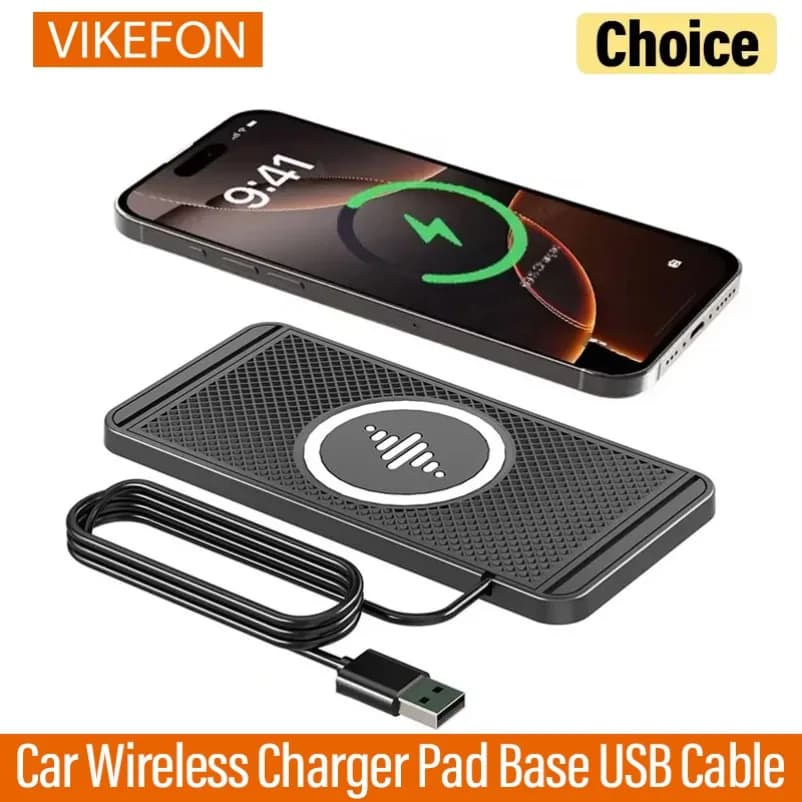 VIKEFON Wireless Charging Base for Car with USB Cable for iPhone 17-12 Pro Max Samsung Xiaomi Airpods Pro 2 LG - Quick Charging Station