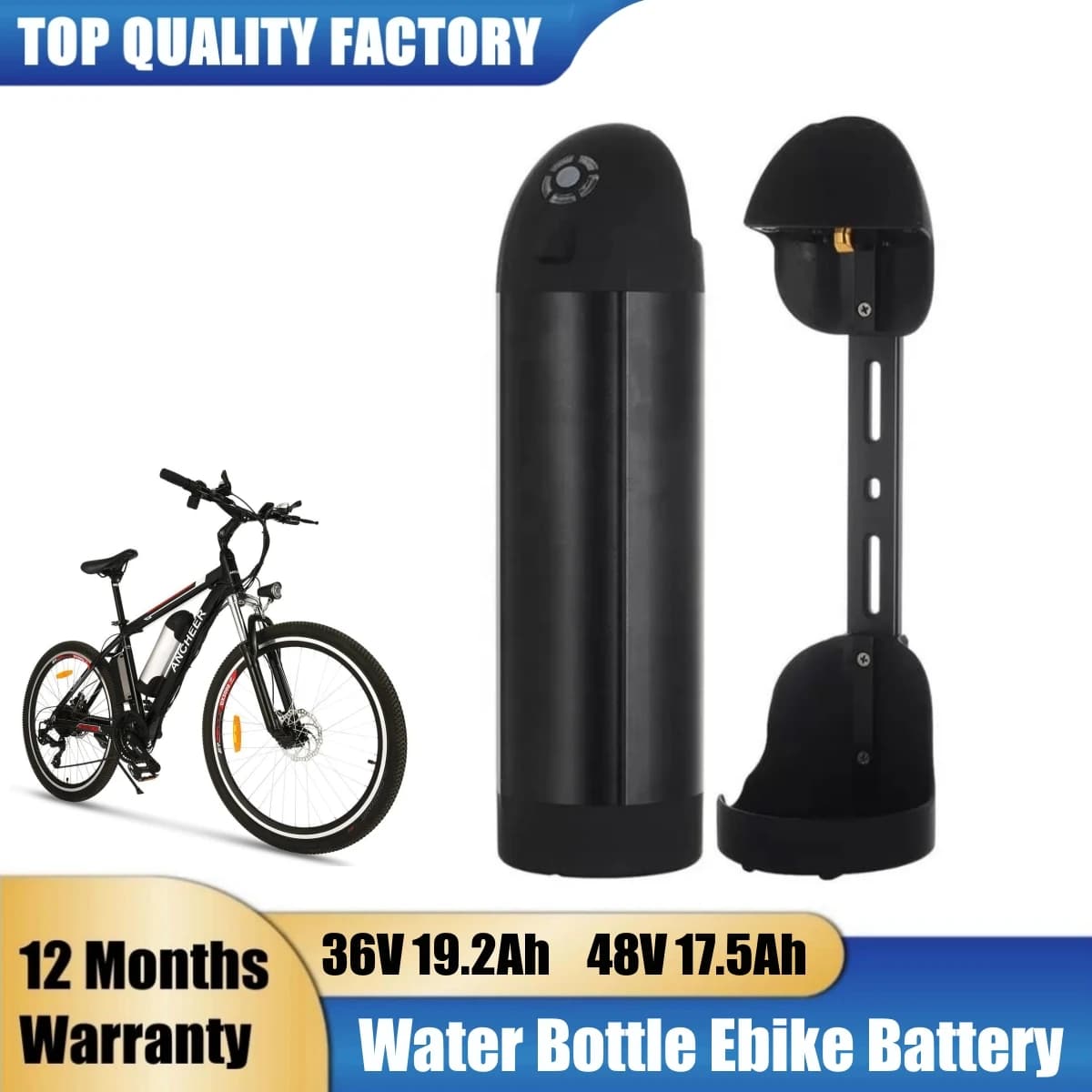 Lithium Ion Battery for Electric Bicycle 36V 48V 10.4Ah 16Ah 19.2Ah 12.8ah 17.5Ah, Pack Water Bottle Rechargeable Batteries