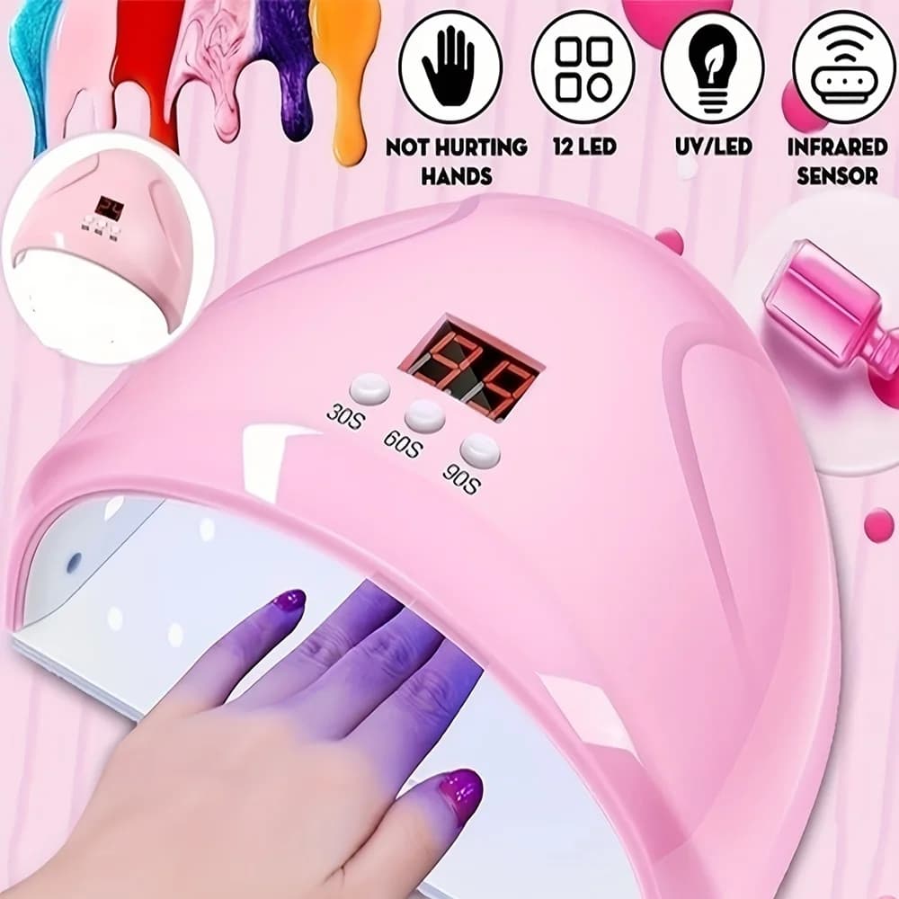 Lampada UV/LED per Unghie, Macchina per Fototerapia USB con 12 Luci, 36W, Sensore a Infrarossi per Smalto Gel, Attrezzatura per Nail Art