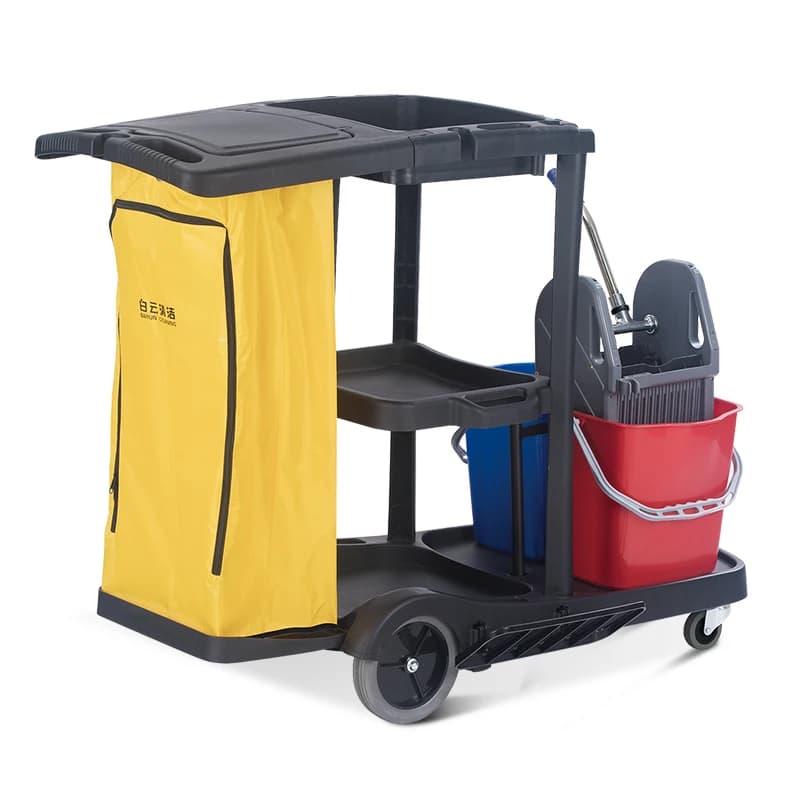 Multifunctional cleaning trolley, restaurant, bar trolley, service trolley, laundry cart, with bag and wrinkler