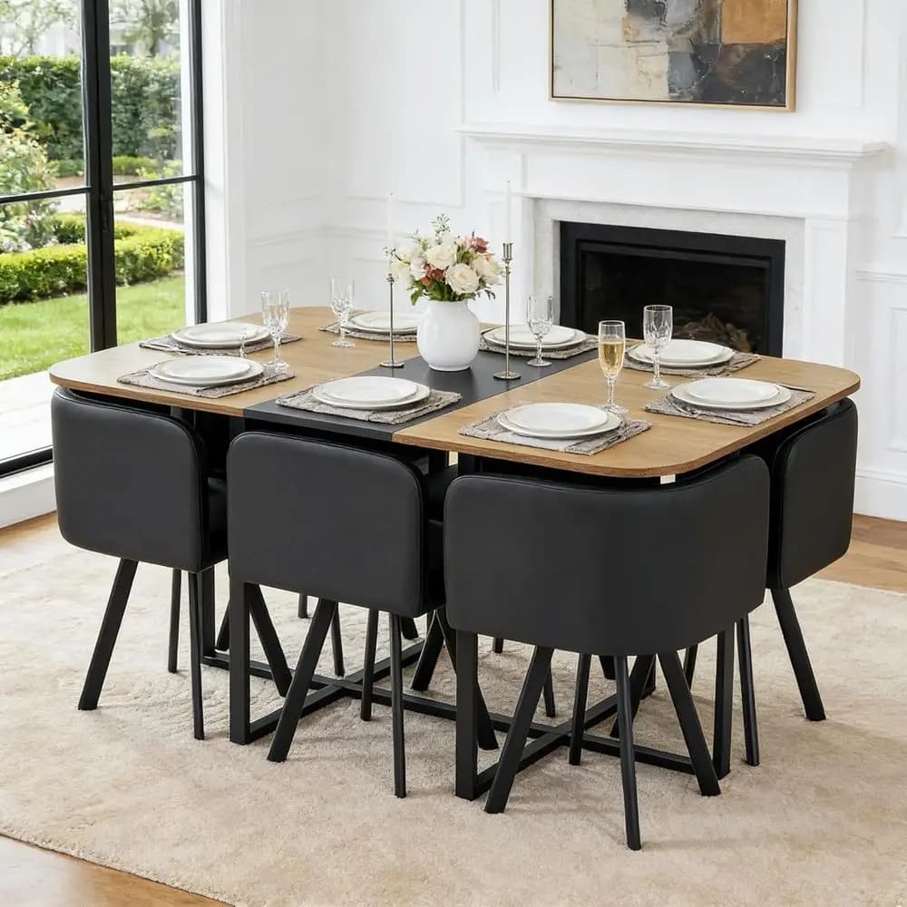 Lunch set for 7 Persons | Set of 6 pieces with upholstered chairs | Wood table 59 for Home, Office, Rest areas