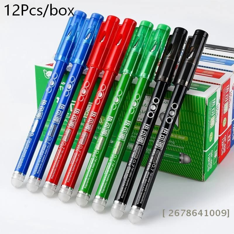 ♥ Confezione da 12 Penne Gel Cancellabili - Penne Ricaricabili da 0,7mm Blu/Rosso/Verde/Nero per Scuola e Ufficio | 〔YY33〕