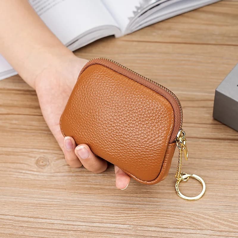 Multi - Color PU Leather Mini Zipper Coin Purse with Keychain Portable Small Wallet