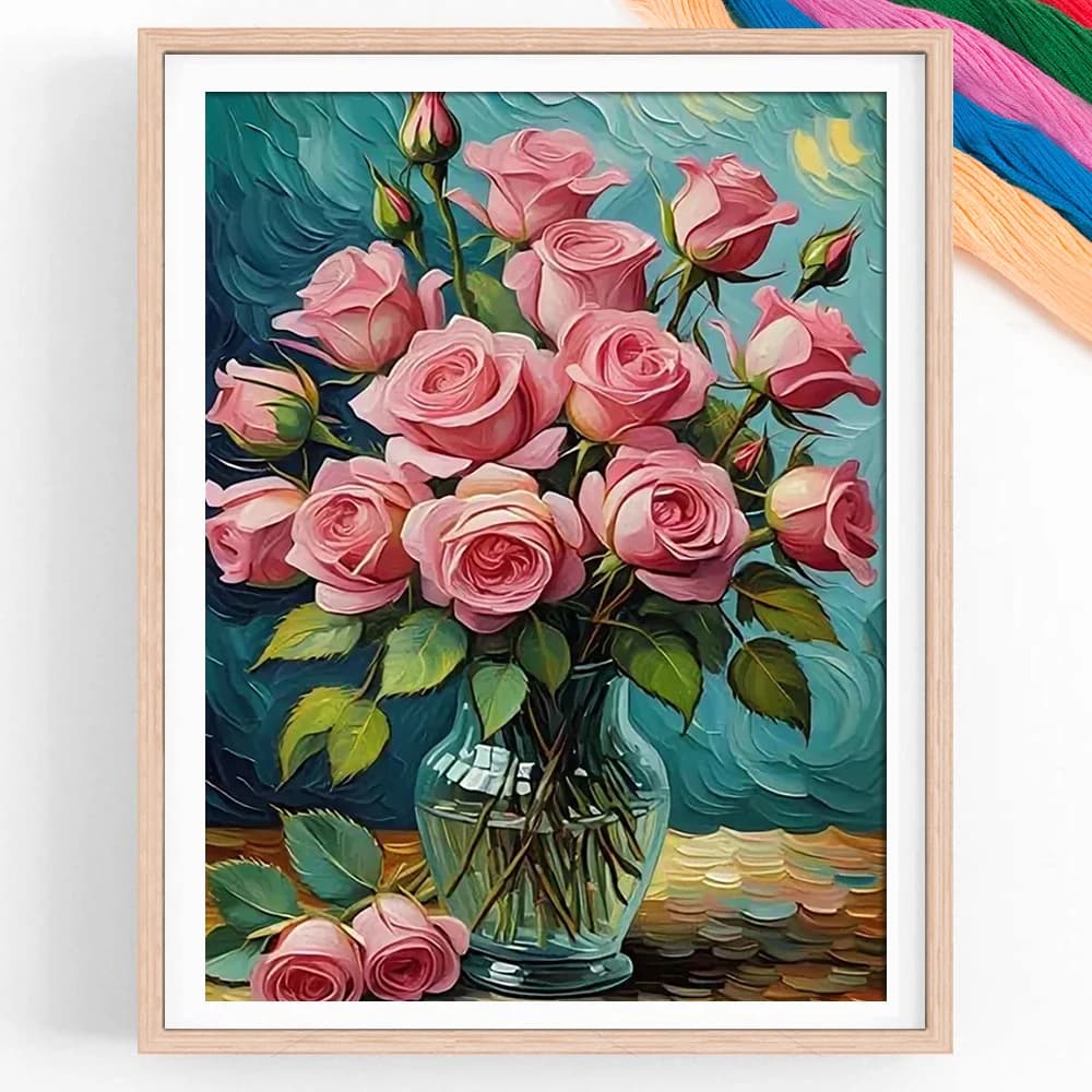 Rose DIY Embroidery 11CT Cross Stitch Kits Vase Needlework Craft Set Printed Home Decoration