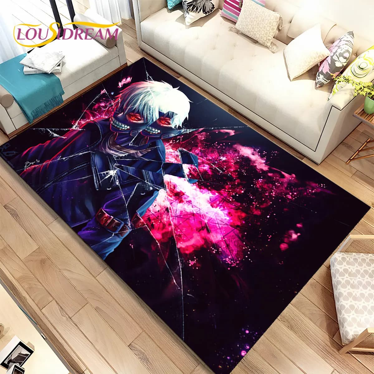 Tappeto Anime Giapponese Tokyo Ghoul, Tappeto per Soggiorno, Camera da Letto, Divano, Zerbino, Decorazione Cucina, Tappetino Antiscivolo per Bambini