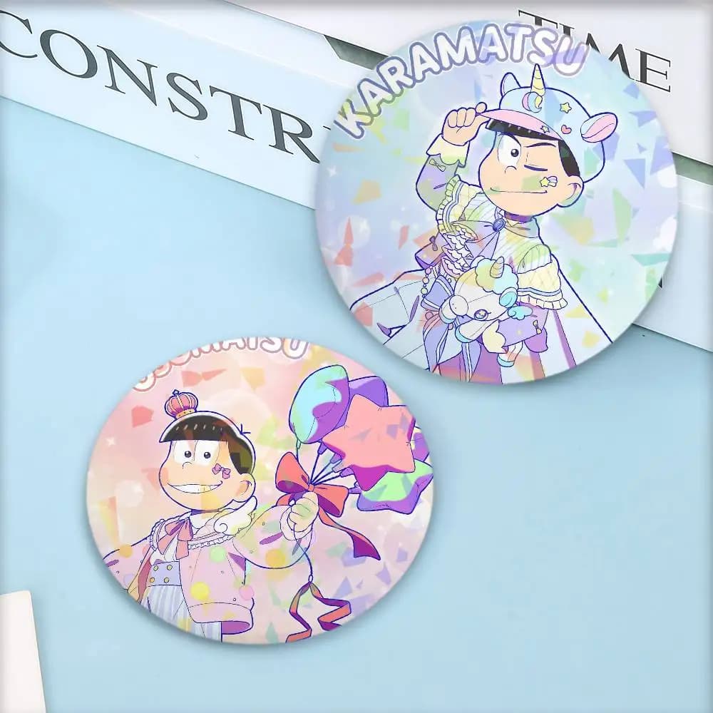 Anime O-OsoMAtsu-San Round Badge Lapel Pins for Backpacks Briefcase Laser Brooch Clothes Gifts