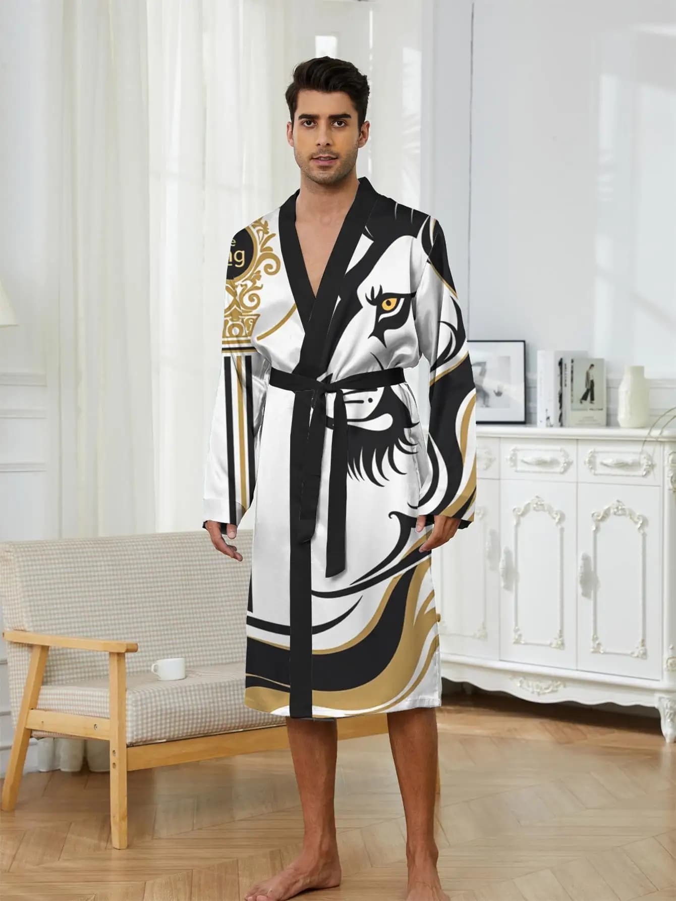 1 Pezzo Vestaglia da Uomo Primavera/Estate 2026, Camicia da Notte Stampata in 3D per Uomo, Accappatoio in Poliestere, Pigiama Divertente con Grafica