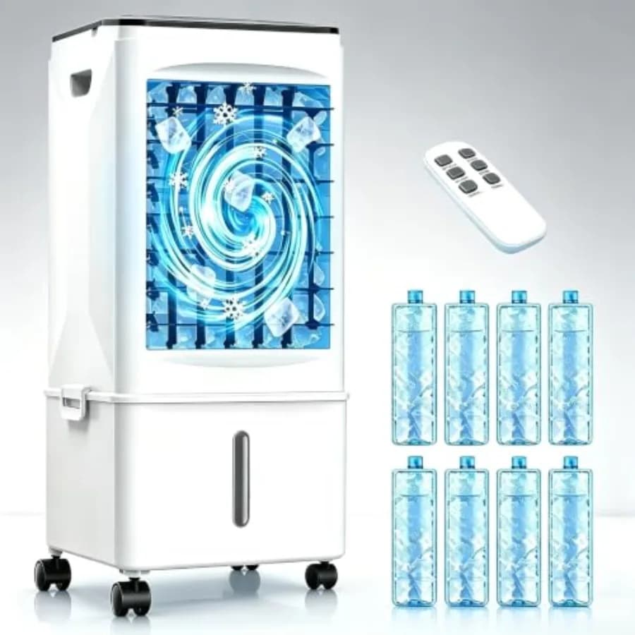 Portable Air Conditioners for home office bedroom use, evaporative cooling fan with humidifier, white plastic unit, 3-speed win