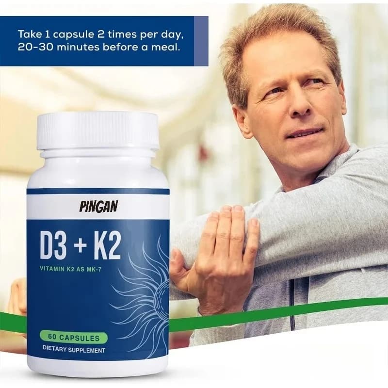 Vitamin D3 K2 supplement contains black pepper extract Bioperin - Bone health support 60 capsules Vegetarian capsules