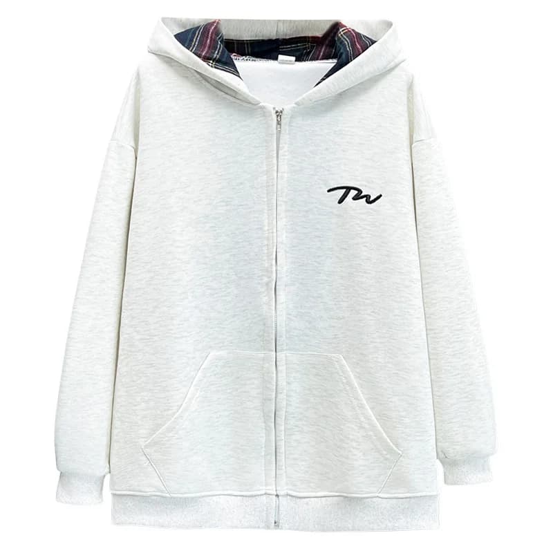 XXXXL Felpe con cappuccio da donna alla moda taglie forti Giacca con cappuccio patchwork interno scozzese allentato casual
