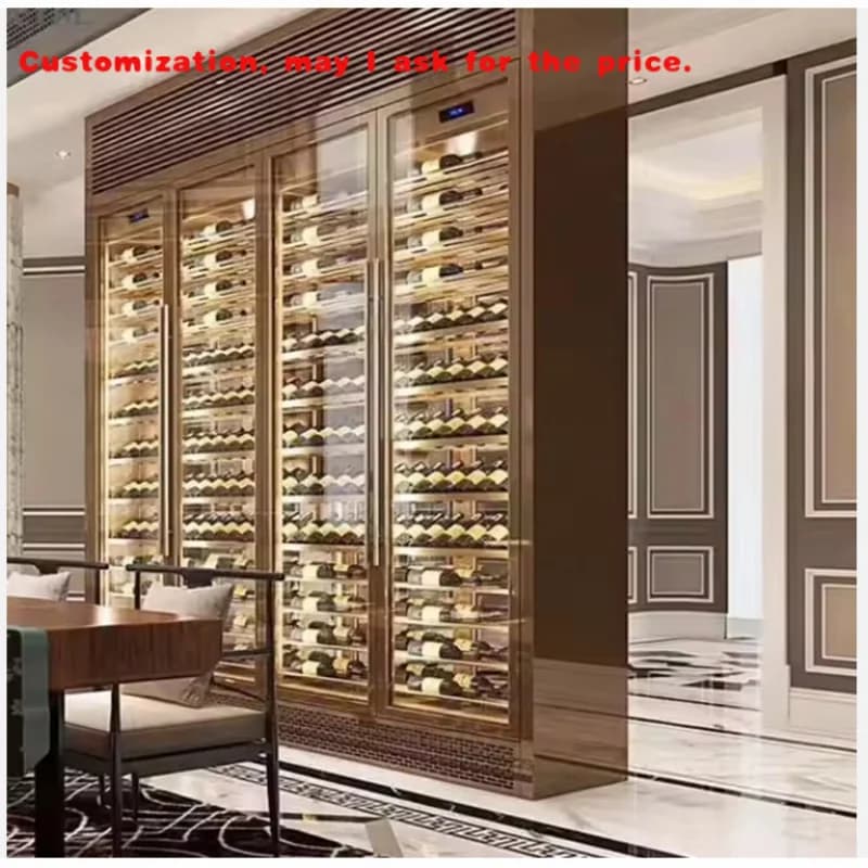 personalizzato. Espositore per vino commerciale dal pavimento al soffitto in acciaio inossidabile Mobili per la casa Vetrina per vino in vetro