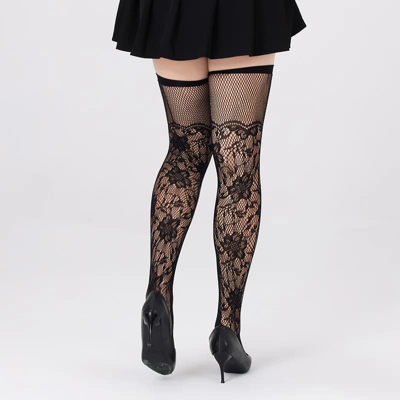 Calze a rete floreali per donna Calzini al ginocchio scavati in rete Calzini lunghi elasticizzati in tinta unita femminile Nuove calze alte 2025