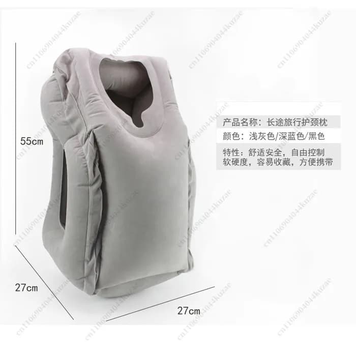 Portable Inflatable Travel Pillow, Press-Inflated Neck Pillow for Car, Office, Airplane & Lunch Break Rest