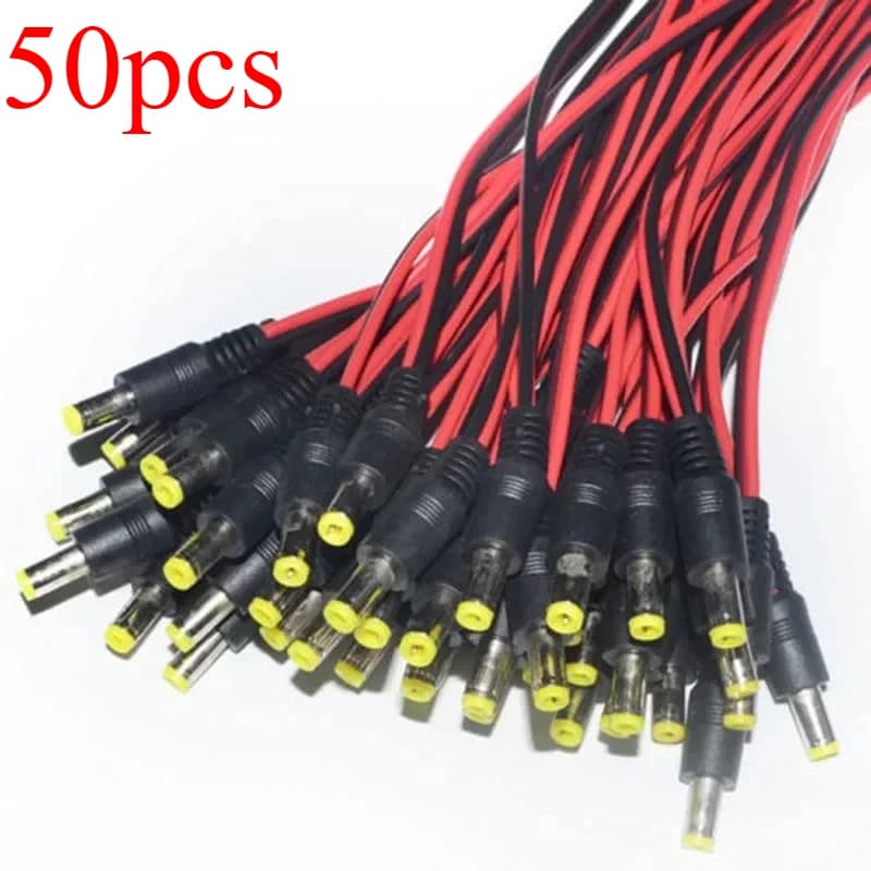 50pcs Male Female Plug 12V DC Power Pigtail Cable Jack for CCTV Camera Connector Tail Extension DC Wire Adapter 5.5 X 2.1mm