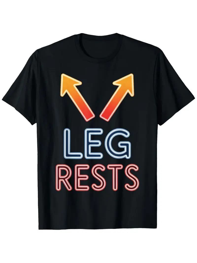 Men's Plus Size Black T-Shirt With Vibrant Orange-Red Gradient Upward Arrows And Neon 'Leg Rests' Glowing Text For Summer Wear