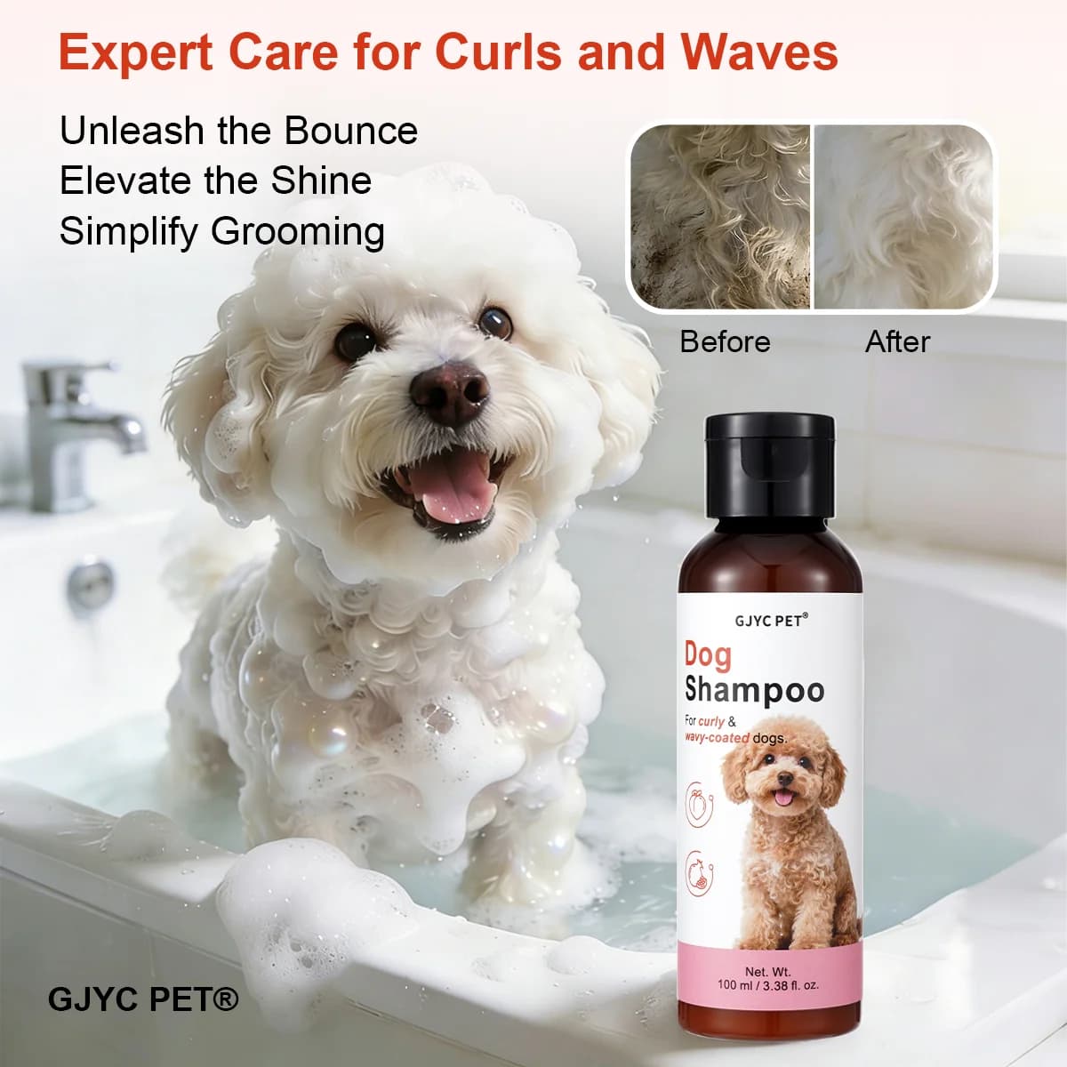 Shampoo per cani Poodle per peli ricci e ondulati, delicato, illuminante, ammorbidente, detergente, deodorante, districante per i ricci, non irritante