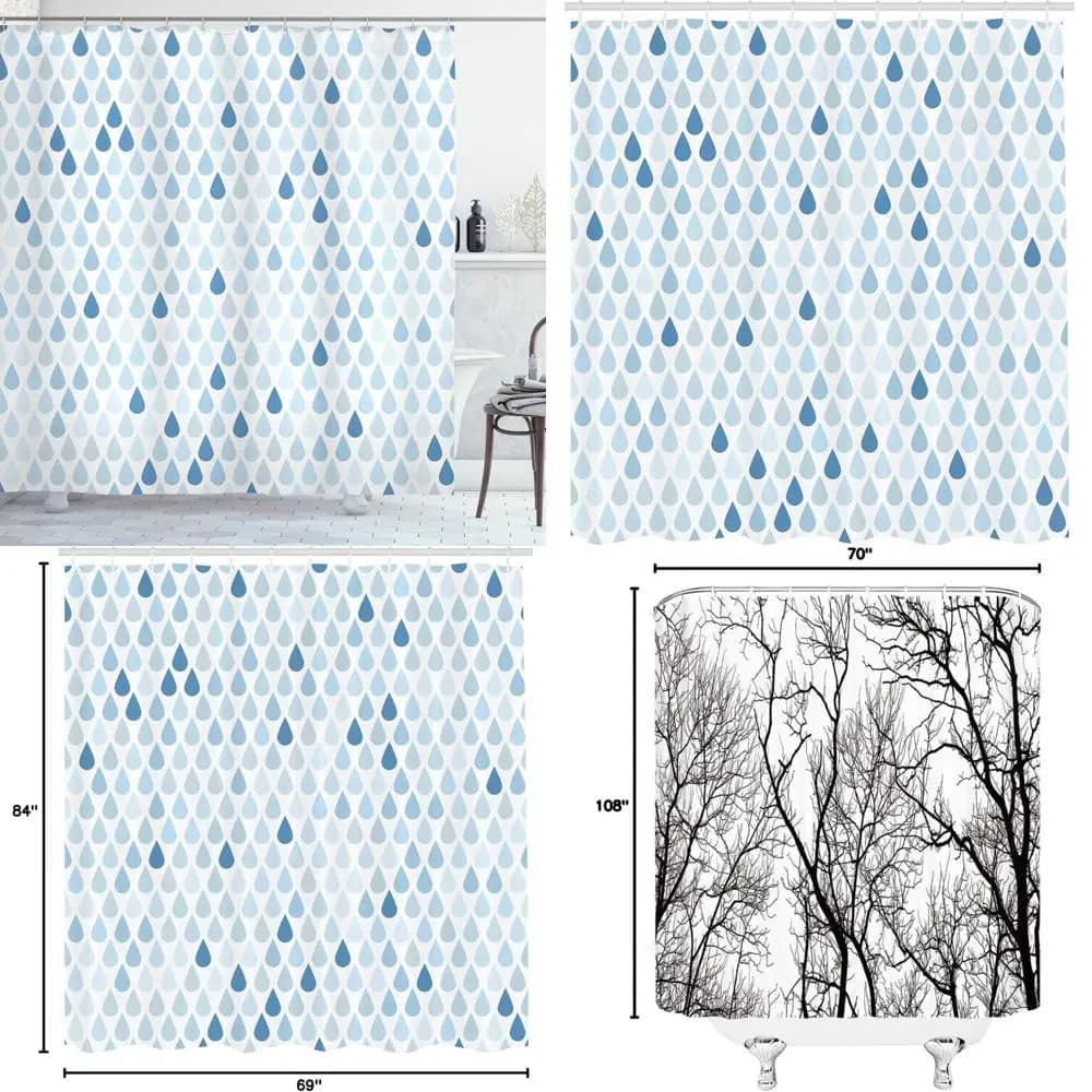 minimalist pastel shower curtain: raindrop design serene in cold tones