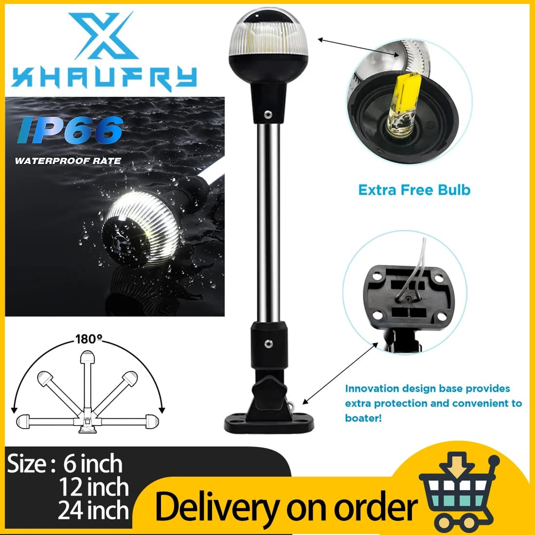 NUOVA Luce per Imbarcazioni a 360 Gradi, Luce di Navigazione a LED 12V, Luce di Ancoraggio Impermeabile, Lampada Bianca per Yacht e Barche a Vela