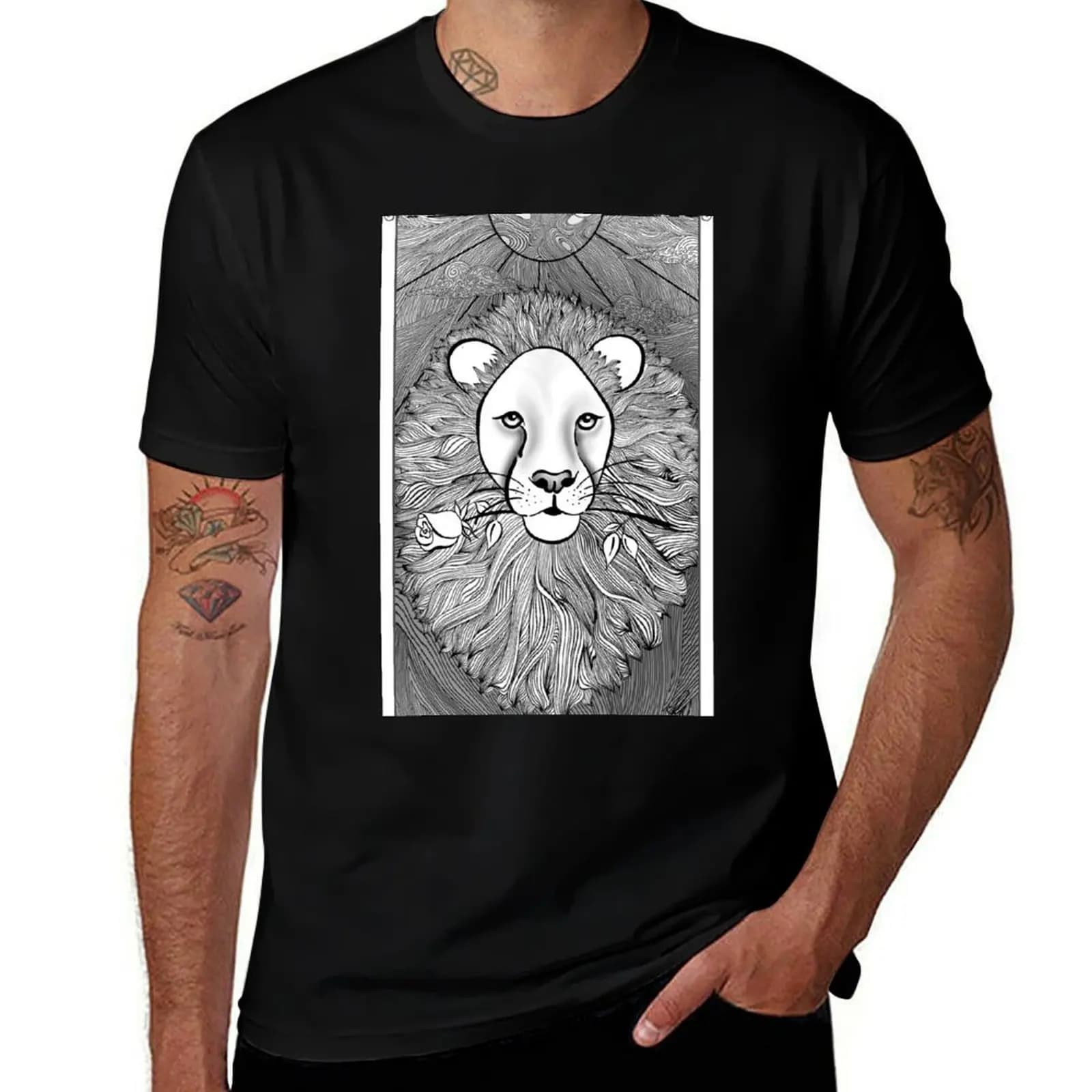 Tarot Card Inspired Lion T-Shirt Lightweight Basic Short Sleeve Shirt T-Shirt