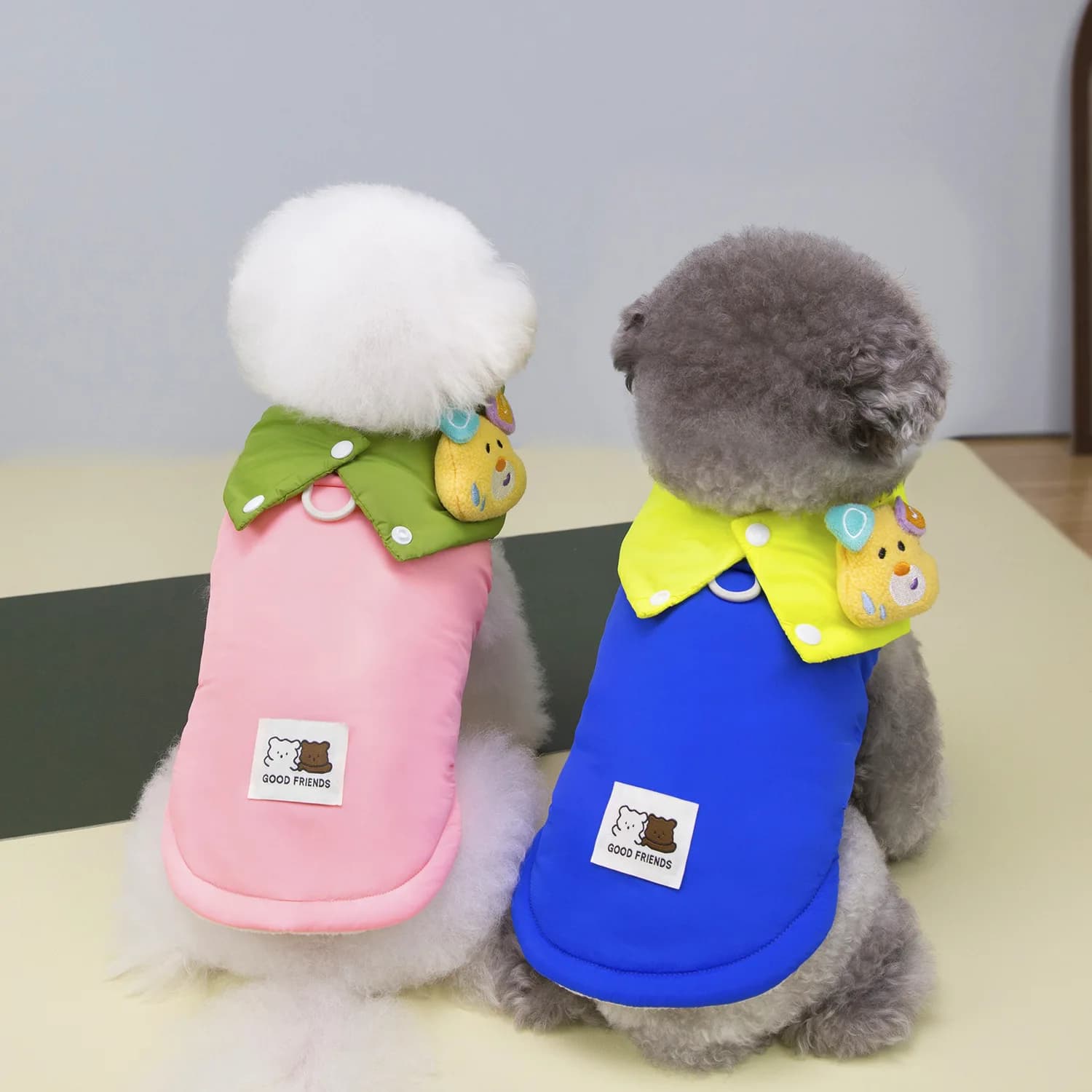 Dog bipedal autumn and winter thickened warm and cold-proof cat Bigbear Teddy 25 with scarf and two legs cotton-padded coat