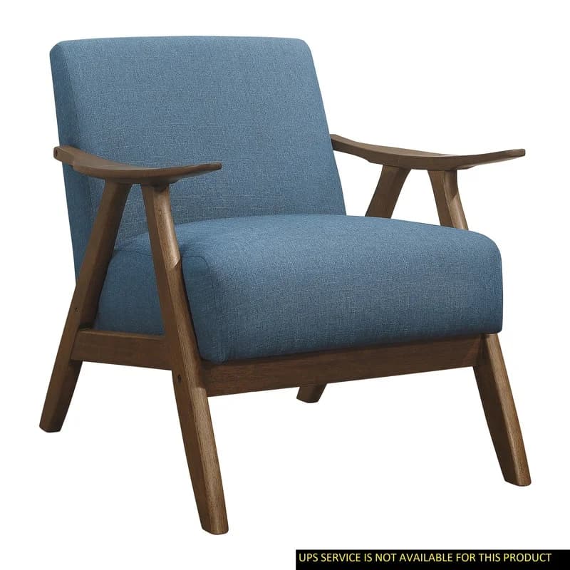 Blue Fabric Accent Chair Cushion Back Seat Walnut Finish Solid Rubber Wood Furniture