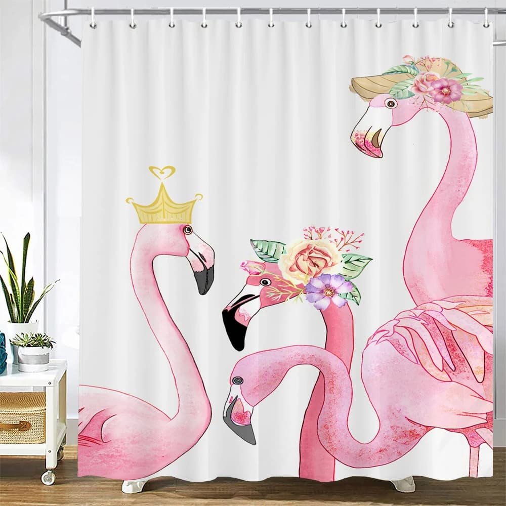 Tende da doccia impermeabili per bagno Tenda da bagno in poliestere fenicottero Fiore Foglie Pianta Bagno Tenda serigrafata Decorazioni per la casa