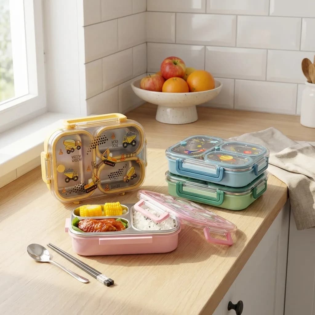 Contenitore per il pranzo Bento da 900 ml, carino, in acciaio inossidabile 304, con scomparti, per bambini, adatto al microonde, portatile, a tenuta stagna, con manico.