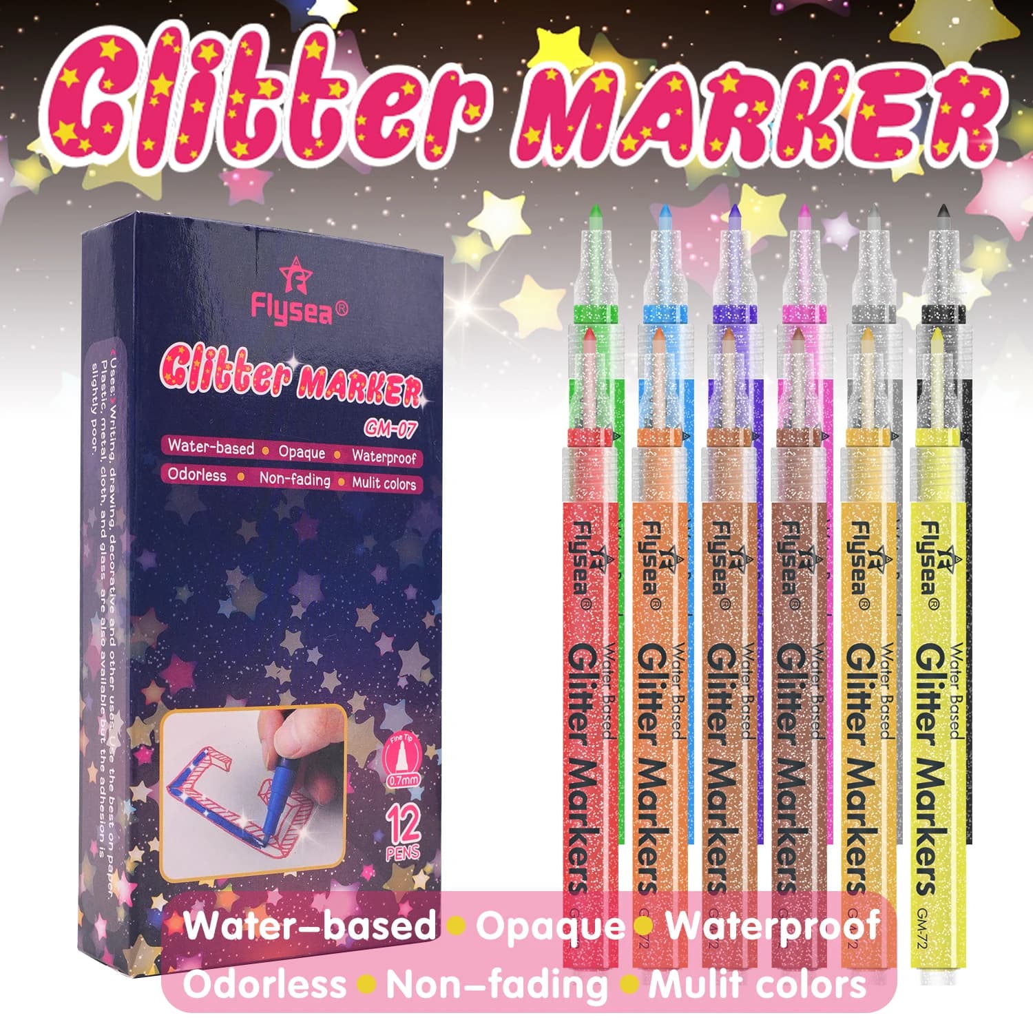 Set di 12 penne gel glitterate con ricarica di inchiostro a 12 colori, adatto per bambini, colorazione per adulti, journaling, disegno artistico, doo di libri