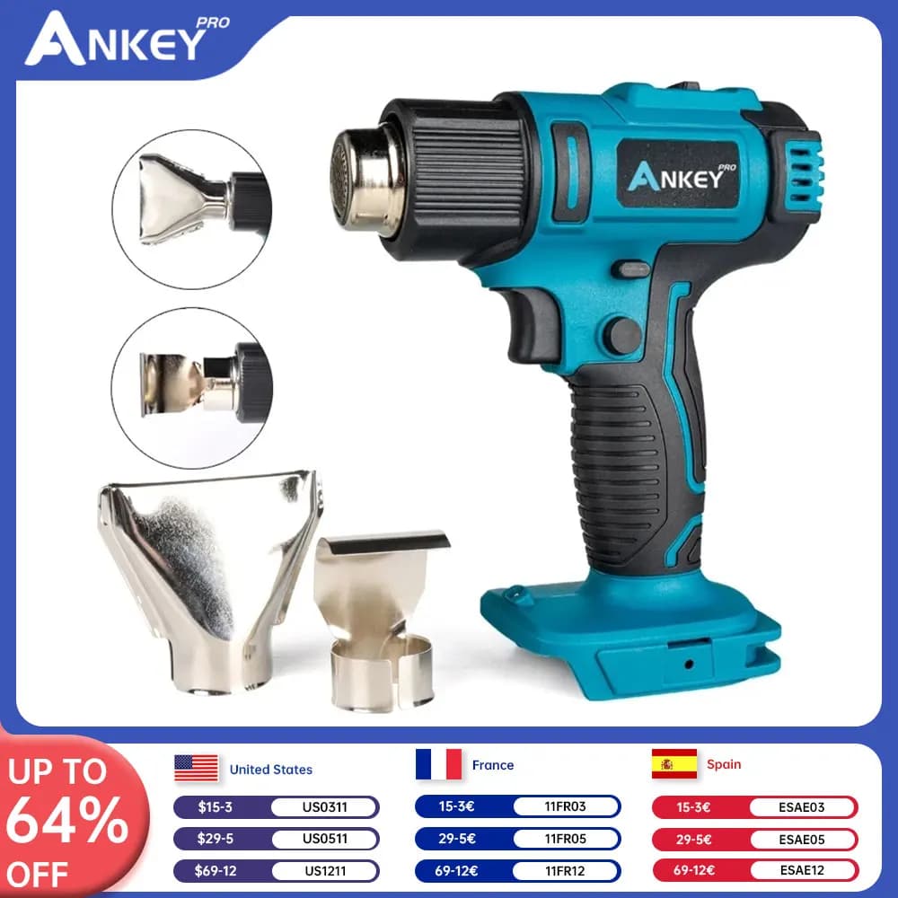 Suitable For Makita 18V Battery Temperatures Adjustable Wireless Heat Gun With 2 Nozzles Air Plastic Poldering Hair Dryer