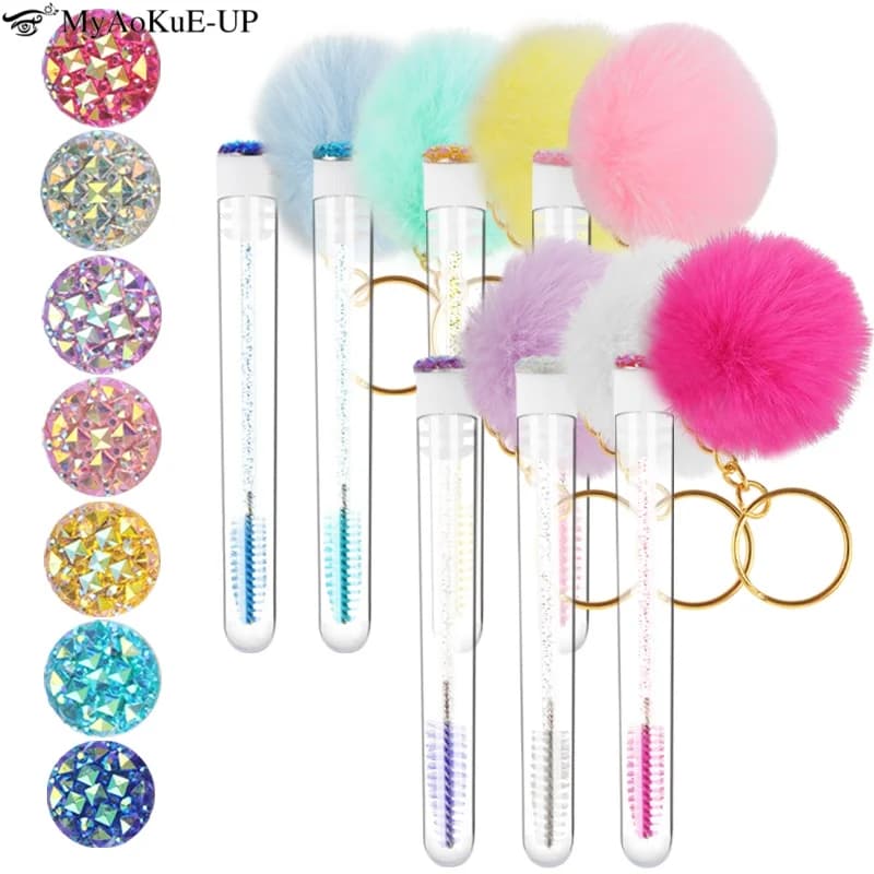 10 pezzi tubo pennello per trucco ciglia pettine per sopracciglia portachiavi in oro palla di pelo decorare ciglia spoolie pennelli estensione ciglia microbrush