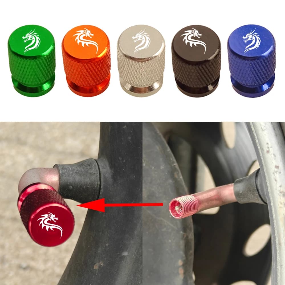 Tappo Valvola con Logo Drago Cinese Rosso Dorato per Moto, Bicicletta, Scooter Elettrico, Auto - Accessori per Valvole Ruota