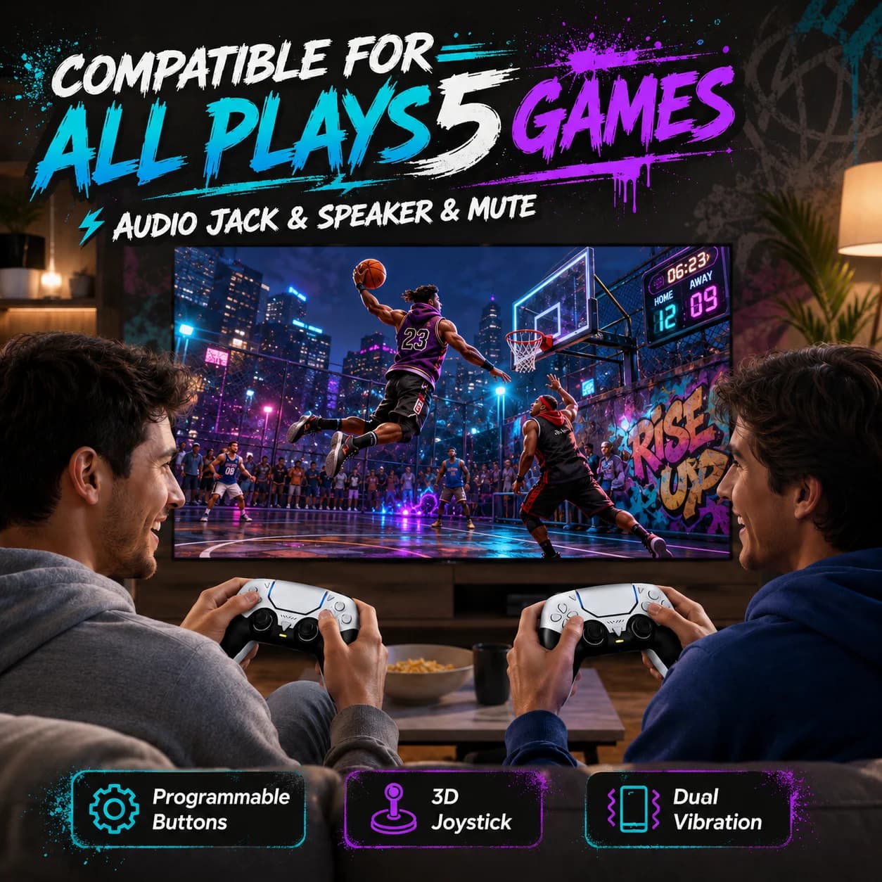 Wireless Game Controller for P5 Console Bluetooth Gamepad with 3D Joystick Programmable Buttons Audio Jack Speaker