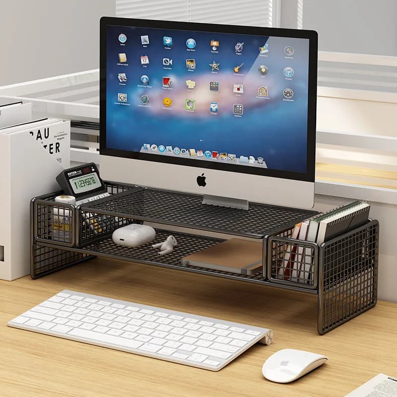 Height Adjustable Computer Stand Desktop Monitor Laptop Cooling Rack Suspended Bracket Office Desk Storage Solution
