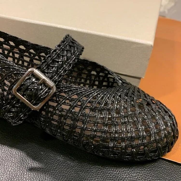 Hlieny Sandali Estivi da Donna con Rete Intrecciata, Punta Rotonda, Cinturino con Fibbia, Mocassini Casual Mary Jane