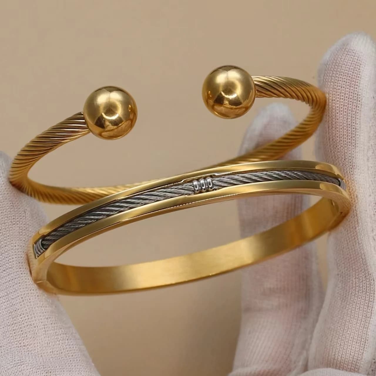 CB-208 stainless steel Ball Open Cuff Bangle For Women Men No Fade Color Wire Rope Bracelet Female Wrist Ornament Jewelry Gift