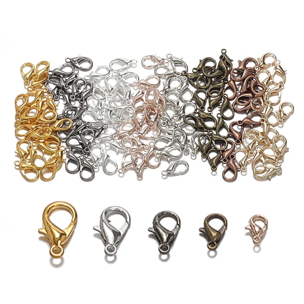 100 Pezzi Chiusure a Moschettone in Lega 10/12mm per Creazione di Gioielli Fai-da-Te, Collane, Bracciali, Ciondoli, Accessori all'Ingrosso