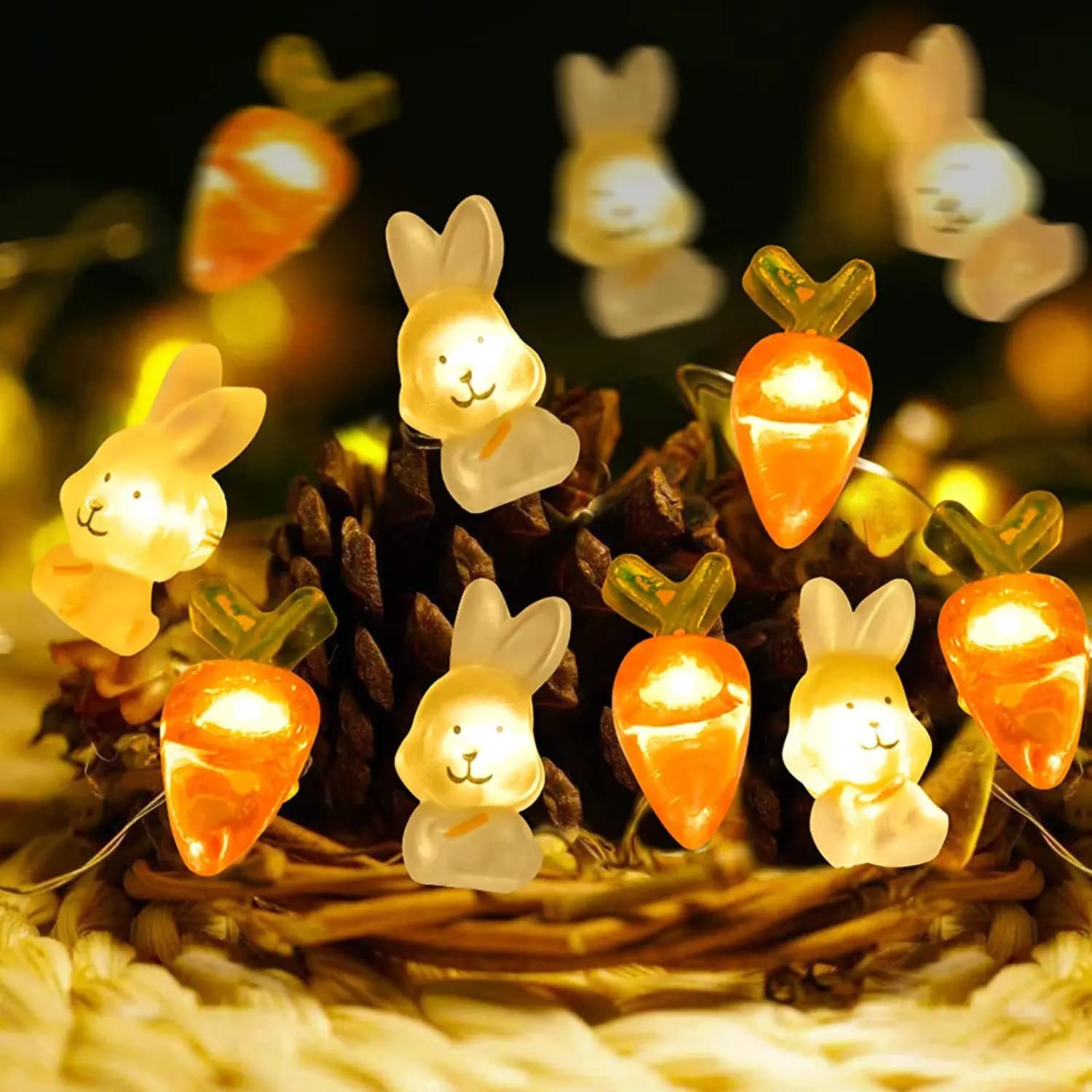 2M 20LED Conigli di Pasqua Luce Della Stringa Carota Pulcino Uova Fata Luce Ghirlanda Decorazione Felice Festa di Pasqua per la Casa Regalo Dei Bambini 2024