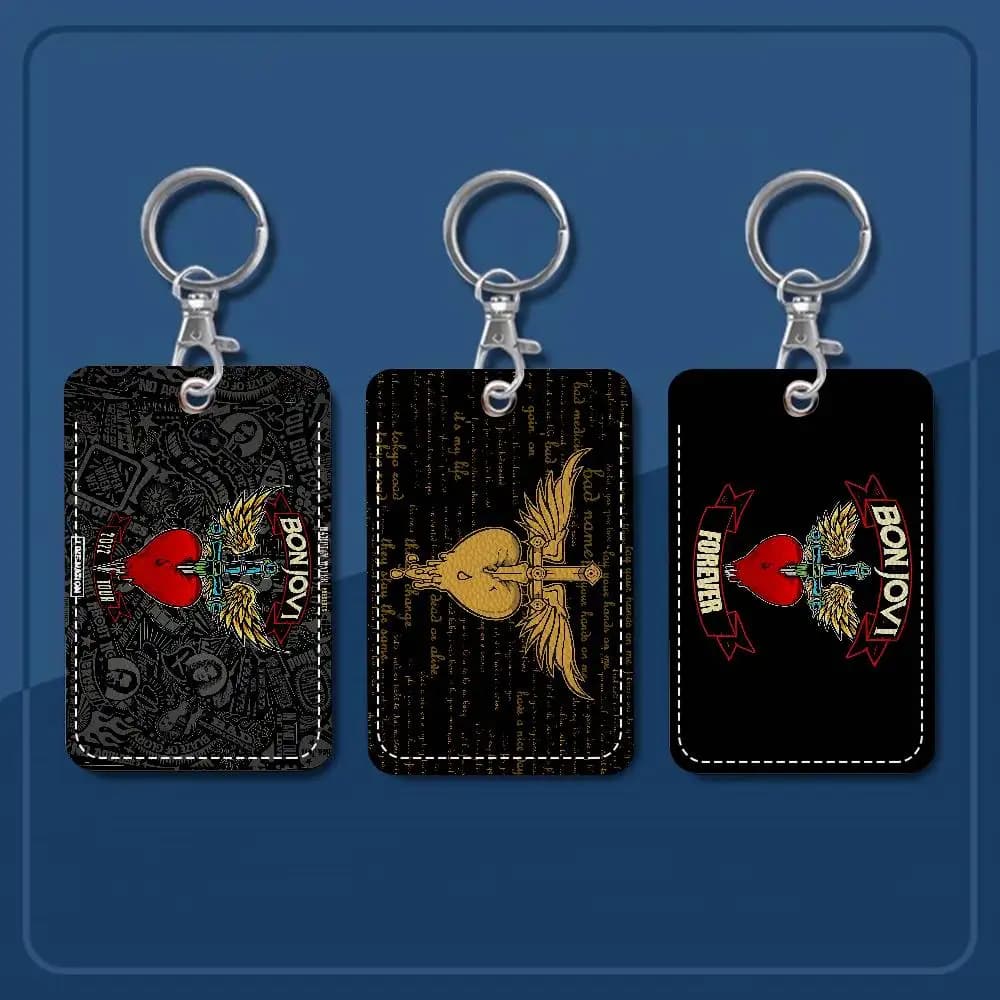 B-BonS J-Jovi Rectangular ID card case Keychain Access card bag Keychain Leather card holder Keychain Access
