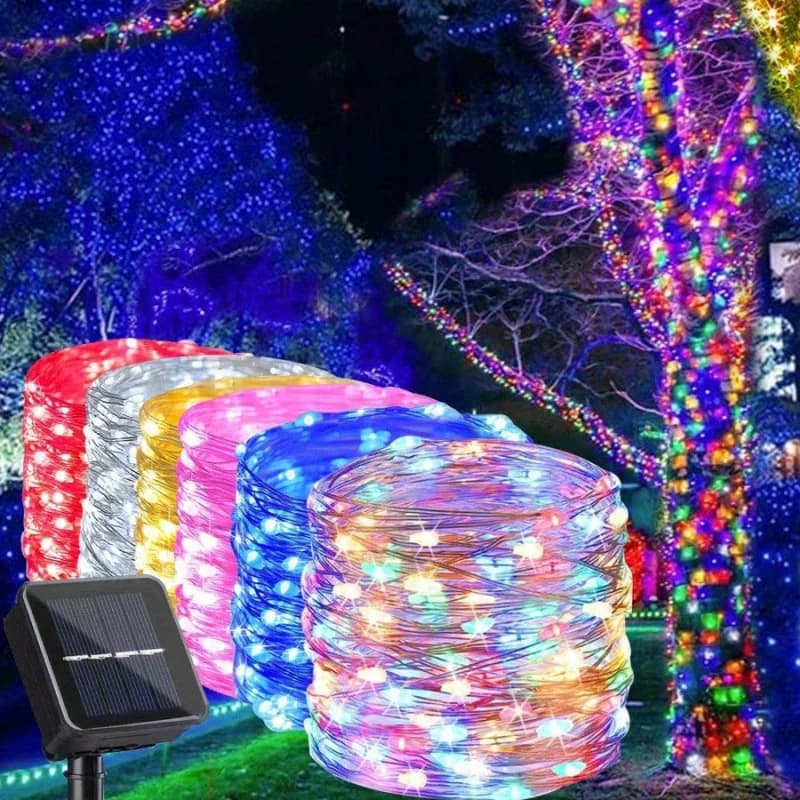 Luci Solari a Filo di Rame LED per Eid Mubarak, Ghirlanda Solare da Esterno per Patio, Feste, Matrimoni, Ramadan, Decorazione per la Casa