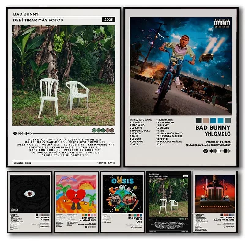 Latin Pop Urban Music Rapper Bad Bunny Poster Singer OASIS/YHLQMDLG Album Cover Canvas Picture Wall Living Room Home Decor Gi
