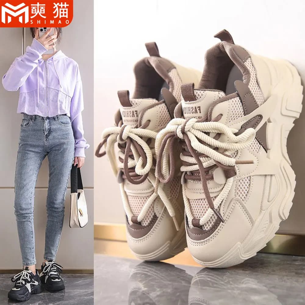 Scarpe Sportive da Donna Traspiranti in Mesh, Sneakers da Corsa per Donna, Nuove Scarpe Estive Primaverili di Design con Suola Spessa e Piattaforma