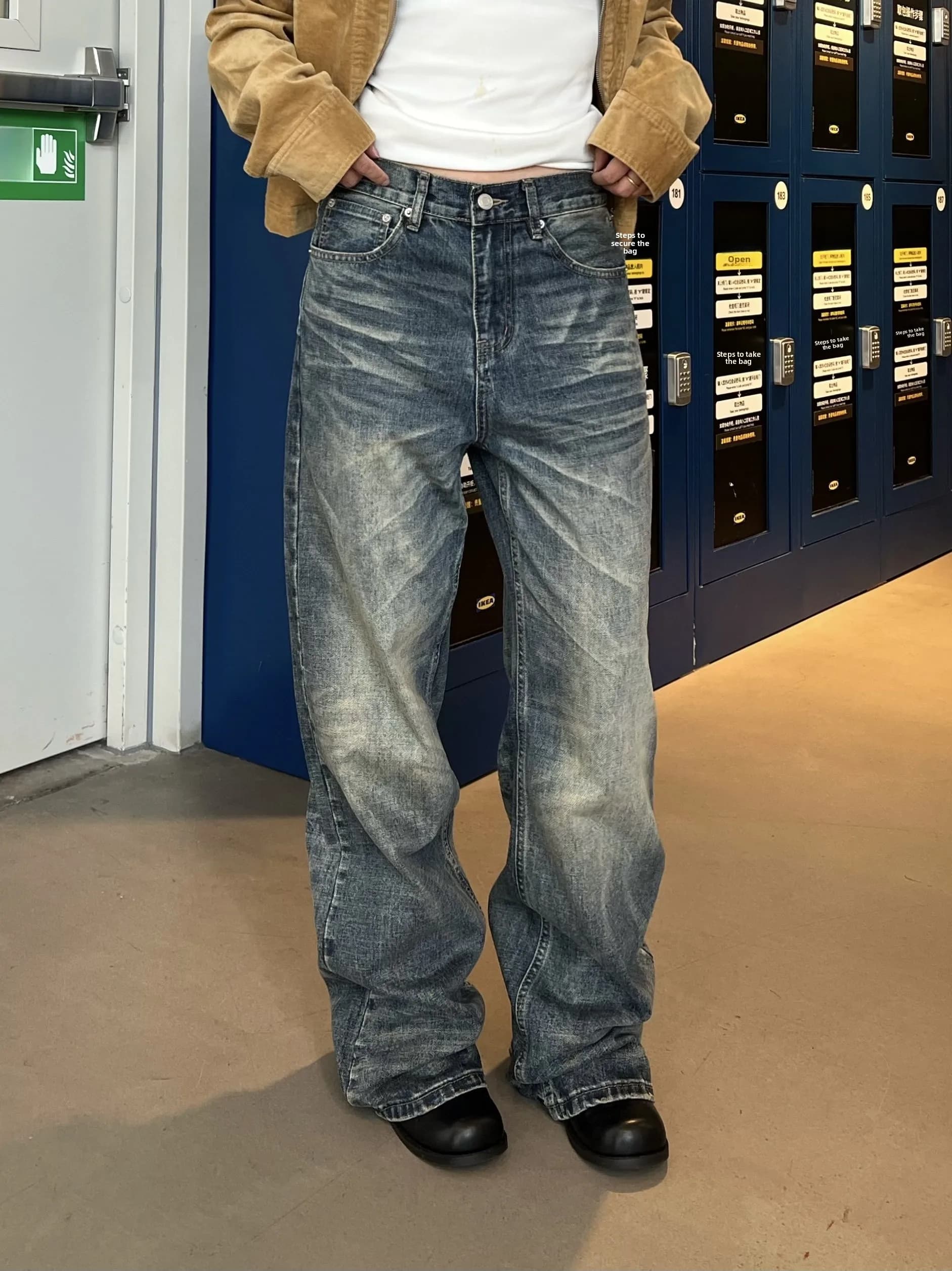 American Retro Street Washed Cleanfit Jeans Loose Straight Casual Long Trousers Trendy Men Women Natural Waist Denim