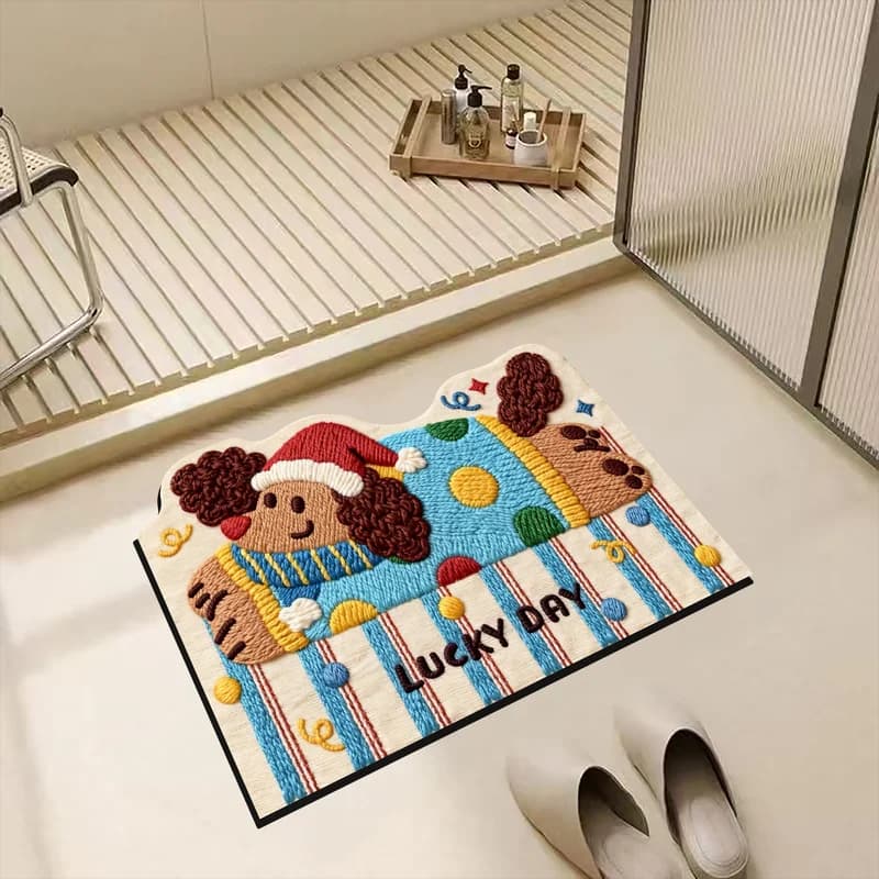 VIKAMA Cartoon Dog Irregular Bath Mat Kitchen Anti Slip And Absorbent Door Mat Bathroom Foyer Floor Mat Home Decoration