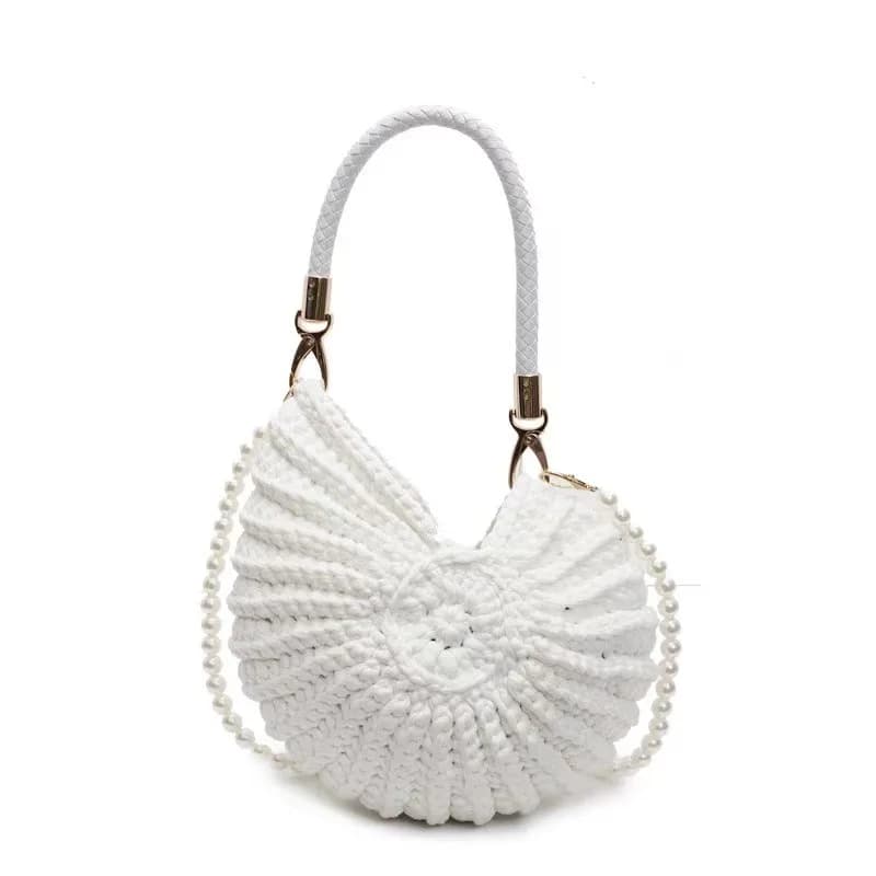 Conchilles Shaped Creative Shoulder Bags for Women, Fun and Leather with Pearl Chains, Hand Braided Bag, Original Bag