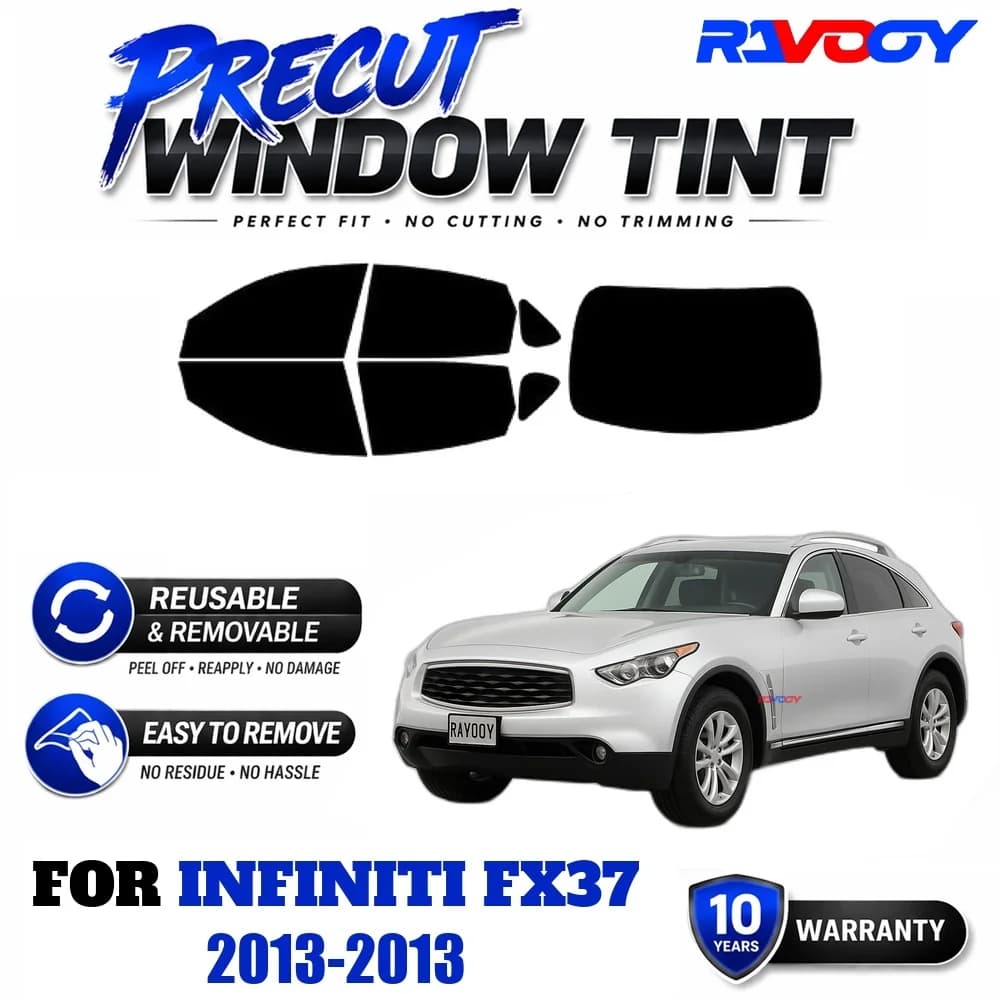RAVOOY Precut Window Tint, Reusable Removable EPU Film, Custom Fit for Infiniti FX37 2013, UV Heat Protection