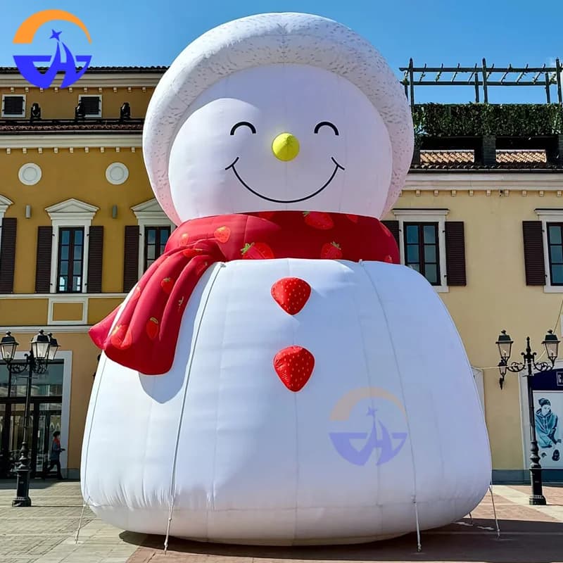 Inflatable cartoon snowman model with red hat and scarf Christmas and winter outdoor courtyard decoration