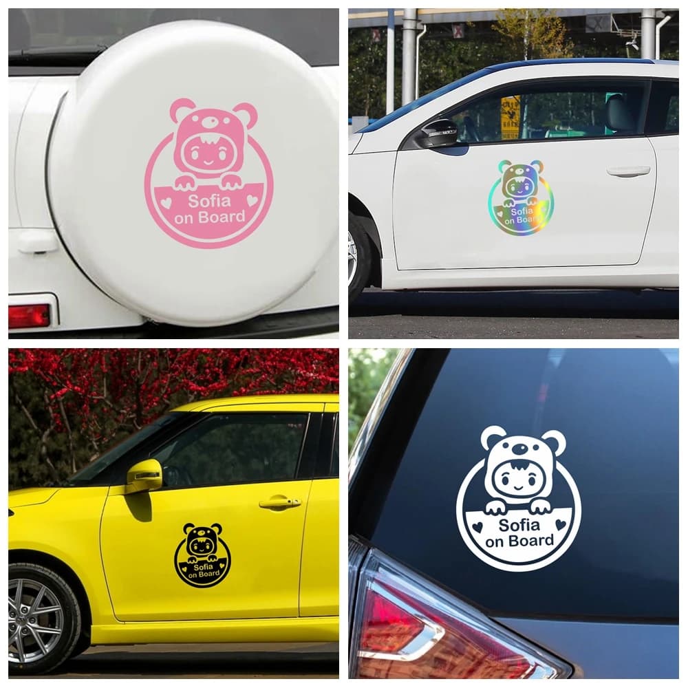 1PC simpatico orso ragazza personalizzato nome del bambino decalcomania rimovibile per la decorazione della finestra dell'auto adesivo automatico bambino a bordo